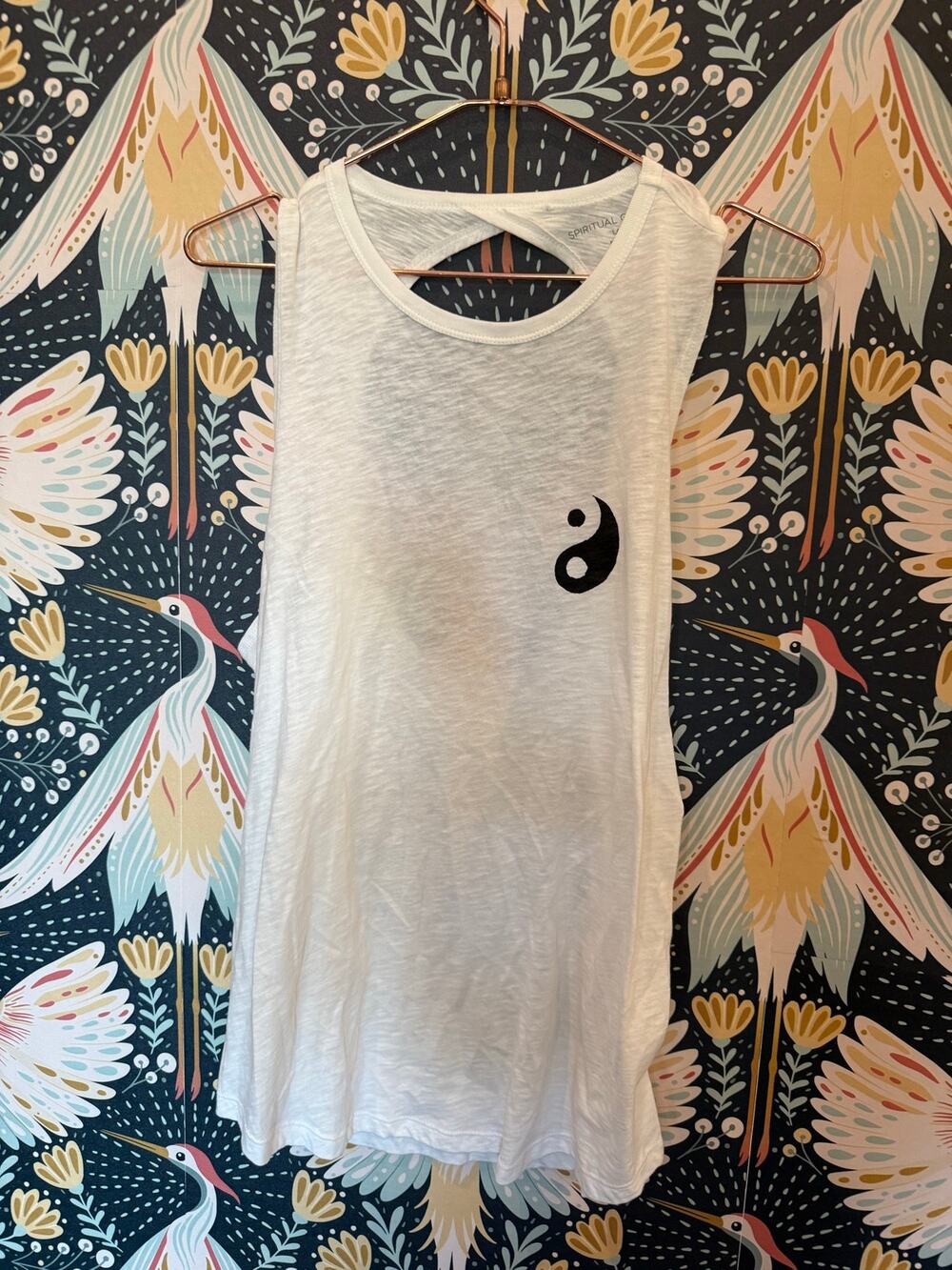Spiritual gangster white ying yang top size L